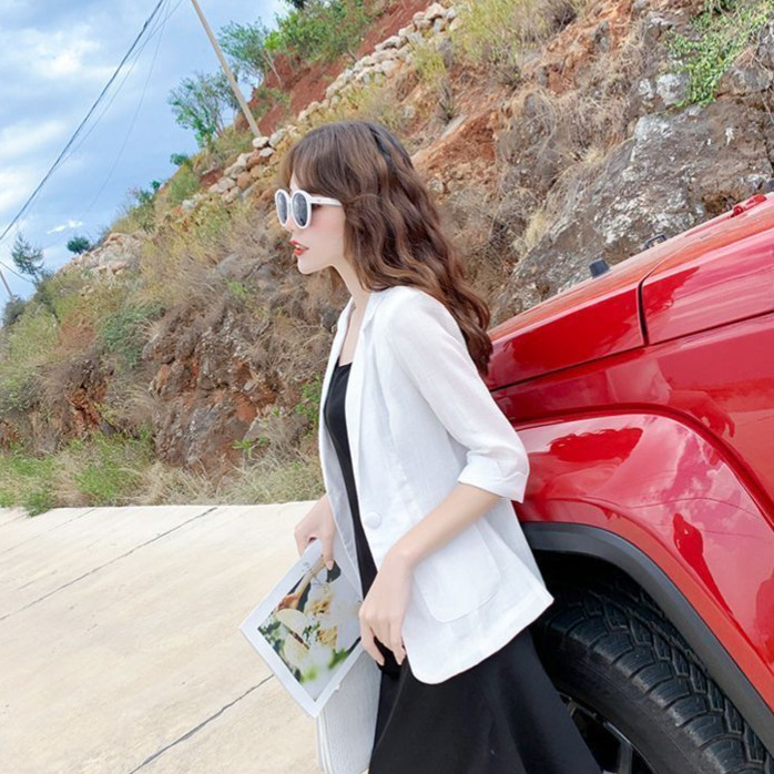 Neuer dünner Leinenblazer für Damen, Sommer 2025, britischer Stil, lässige Mode, Baumwoll-Leinen-Blazer in Größe S, auch in Übergrößen erhältlich_voghion.com