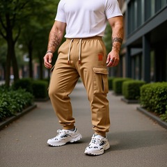 2025跨境新款男士工装休闲裤加绒长裤时尚多口袋卫裤男