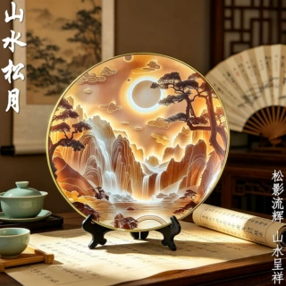 【爆款推荐】日照山河松影流辉山水呈祥风景办公室摆台厂家批发