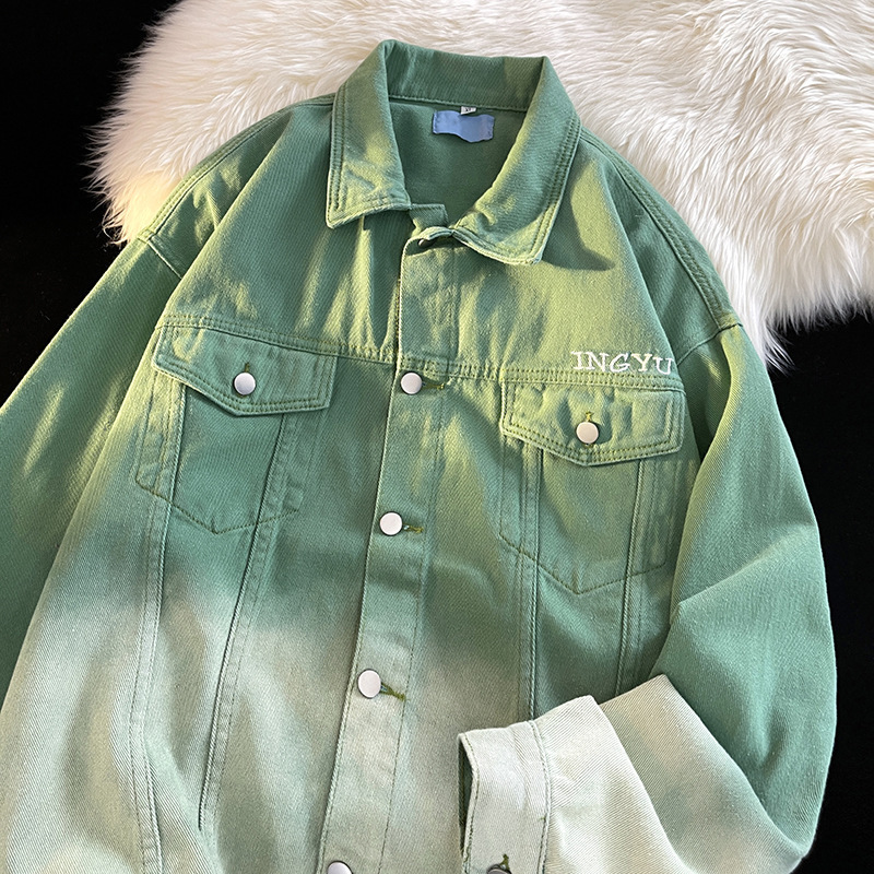 American-style Gradient Denim Coat Art Student Style High-grade Small-style Super Nice Design Sense Work Top Jacket