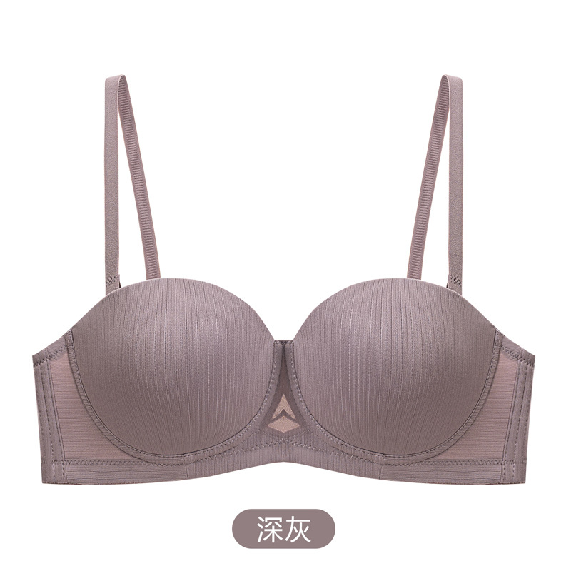Inventario sexy ropa interior damas media taza brillante sin marcas sujetador de anillo de acero pequeño pecho reunido sin cinturón de hombro ropa interior sujetador