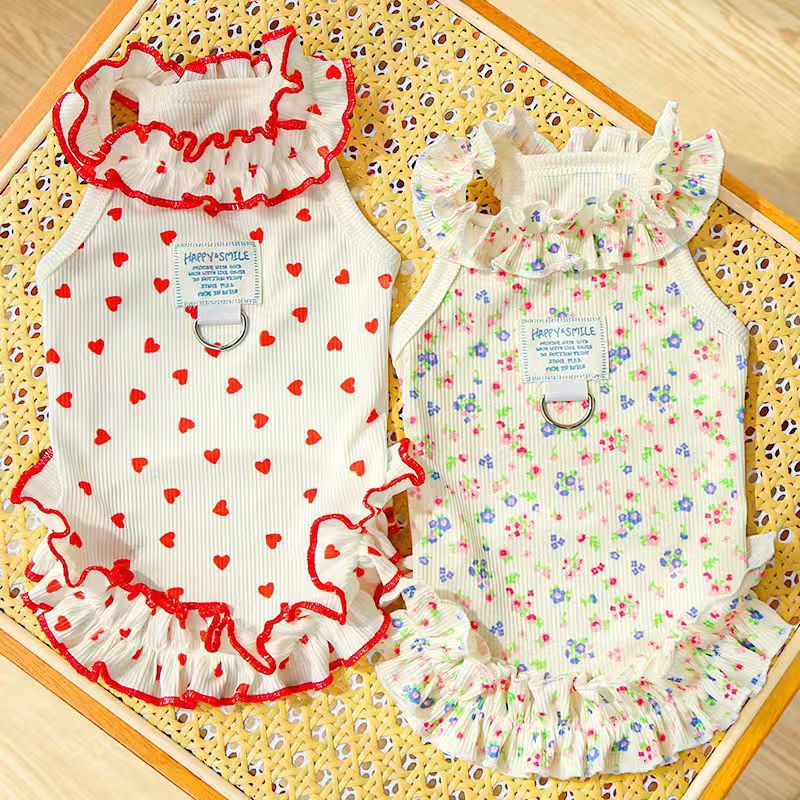 Summer Pet Dog and Cat Clothing Items Floral Princess Dress Thin Breathable Wholesale Cross-Border Rolled Edge in