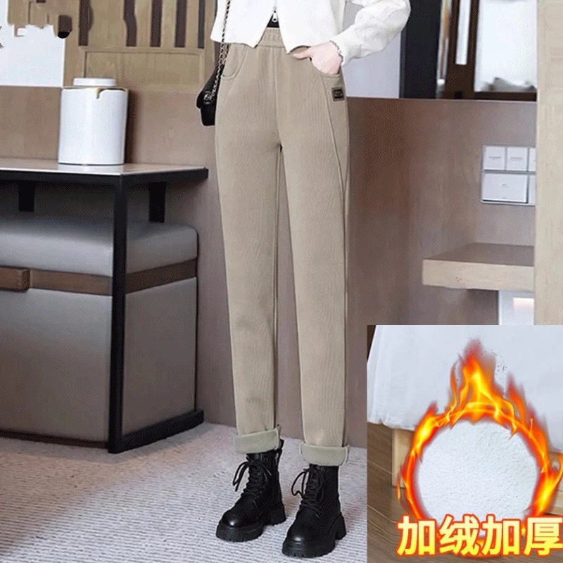 Pantalones harem de otoño e invierno más pantalones casuales de terciopelo 2024 nuevos pantalones cálidos rectos delgados de cintura alta pantalones sueltos