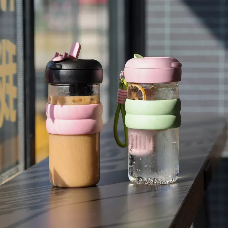 水杯女生玻璃杯高颜值2024新款泡茶杯夏季便携耐高温学生吸管杯子