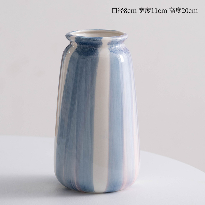 手绘蓝色简约ins风陶瓷装饰干花鲜花花瓶客厅插花样板间玄关摆件|undefined