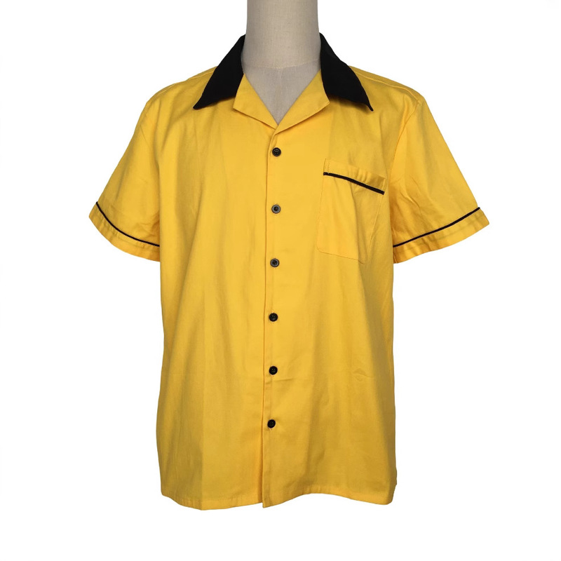 Cross-border foreign trade retro bowling men's cotton yellow casual short sleeve men's shirt shirt a generation of hair
