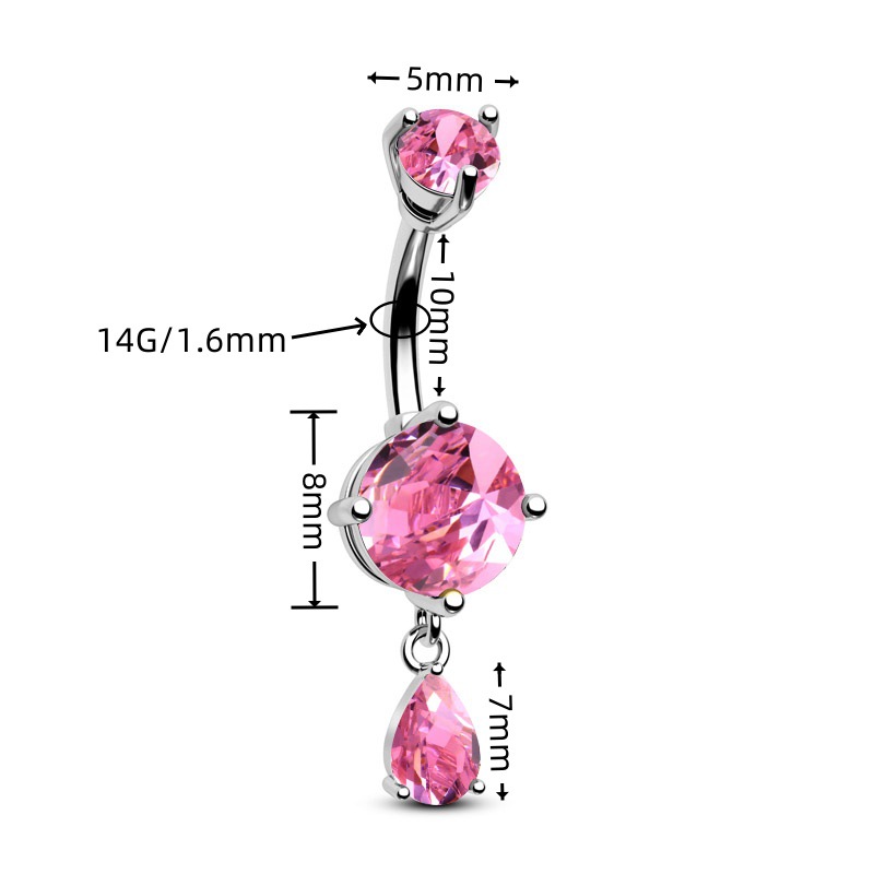 Piercing per il corpo transfrontaliero di alta qualità, colorato, alla moda, sexy, per le donne, con doppia testa in zircone intarsiato in acciaio inossidabile, ombelico_voghion.com