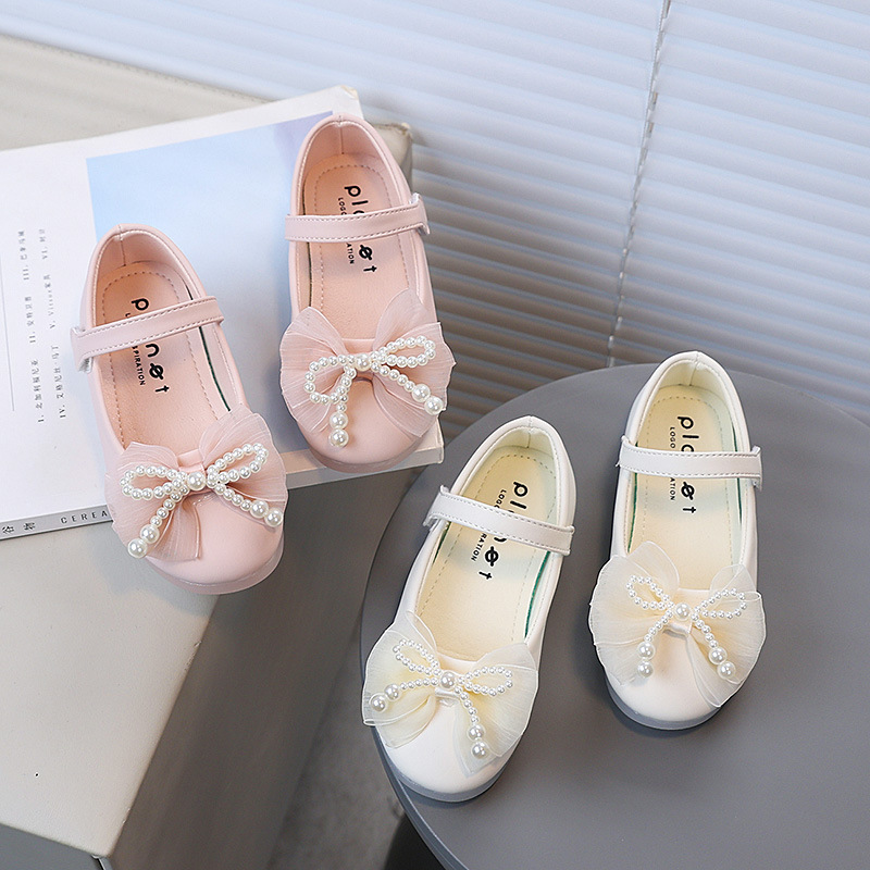 2025 Baby Girl Shoes Toddler Shoes Leather Shoes Autum New Girls Super Soft Bottom Bow Pearl Princess Shoes
