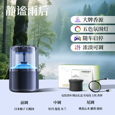 Atomizer, Car Perfume Aromatherapy - after-the-quiet-rain-car-start-and-stop-seconds-fragrance-in-the-whole-car-five-color-ambient-lights