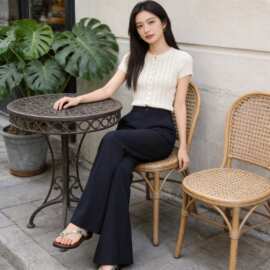 绘美2026年夏季新款高腰显瘦黑色休闲裤女宽松薄款垂感微喇6003