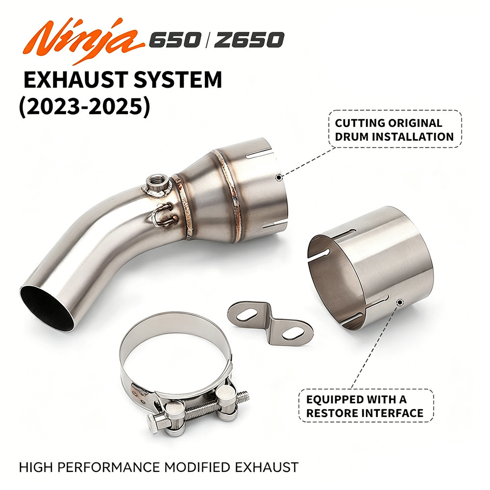 Motorcycle modified exhaust pipe 51MM suitable for Kawasaki Ninja Z650 23 - 25 models mid-section silencer
