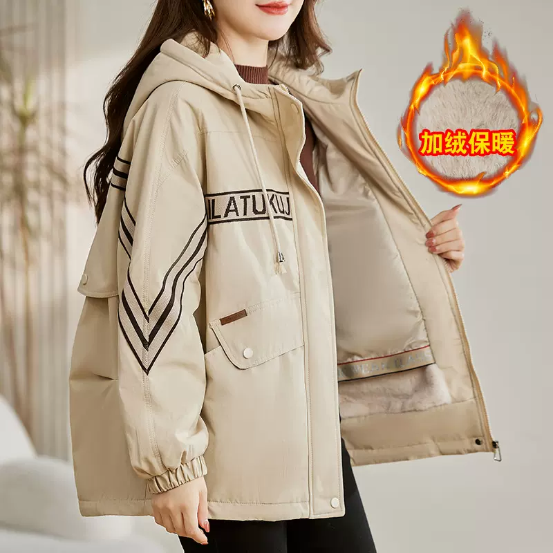 工装派克棉服女士2025冬季新款宽松时尚大码短款加绒加厚棉衣外套