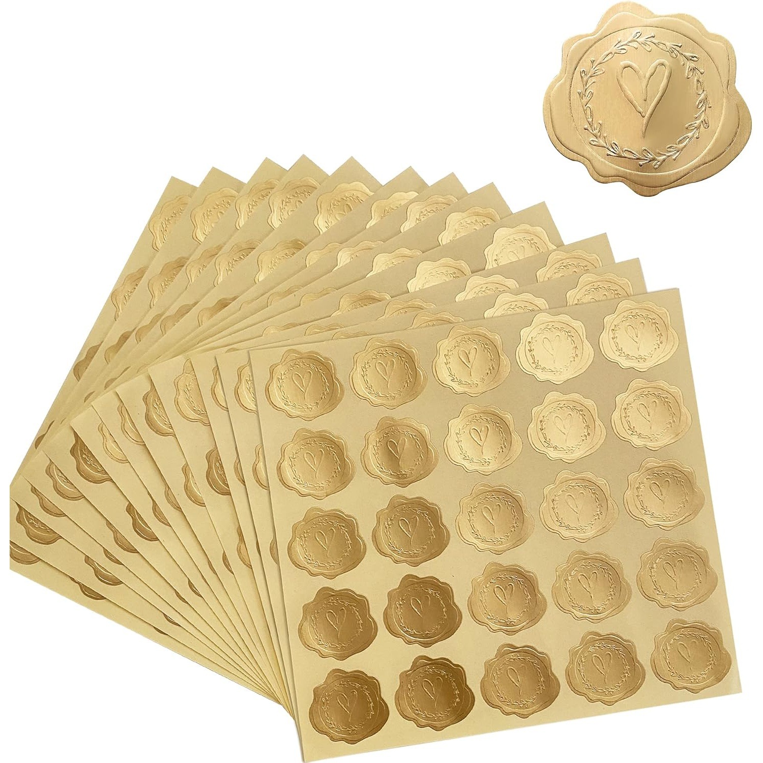 定 制金色心形蜡封贴纸婚礼请柬贺卡用不干胶贴纸请柬信封装饰