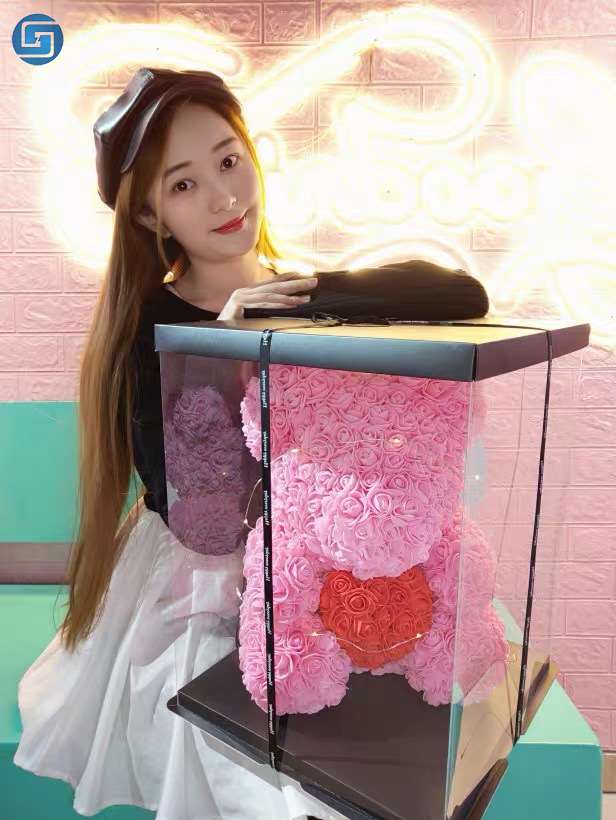 소녀스러운 핑크색 가방 레드 하트 40cm 곰 선물 상자 야간 조명