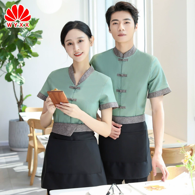 Гостиничная рабочая одежда Женская летняя одежда Горячий горшок Гостиничный Ресторан Фаст-фуд Кейтеринг Чайный домик Магазин чая с молоком Посещающая Униформа с коротким рукавом