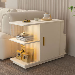 J^Movable Coffee Table, Small Apartment Sofa Side Table, Living Room Snack Trolley Storage Rack, Wheeled Tea Table, Bedside Table