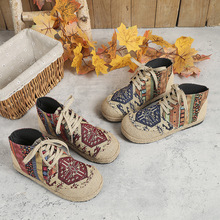 秋冬复古民族风老北京布鞋大码高帮女鞋情侣鞋森女系图腾绣花刺绣