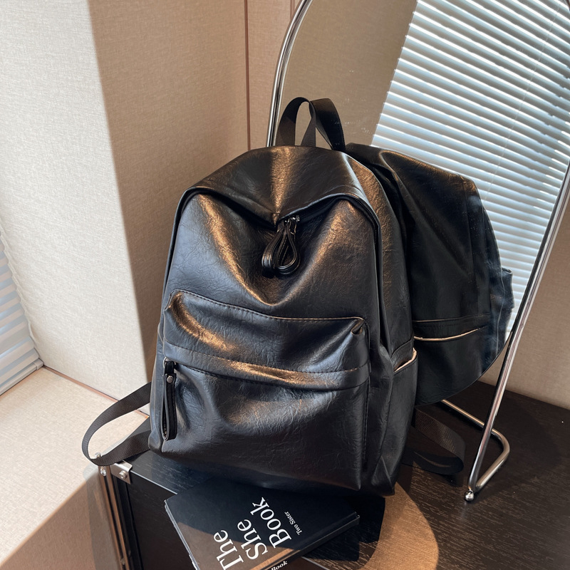 Cross-Border Book Pu Soft Leather School Bag for Women, Japanese Style College Student Casual Travel Backpack for Men, Fashionable Large-Capacity Casual Backpack Cross-Border Book Pu Soft Leather School Bag for Women, Japanese Style College Student Casual Travel Backpack for Men, Fashionable Large-Capacity Casual Backpack