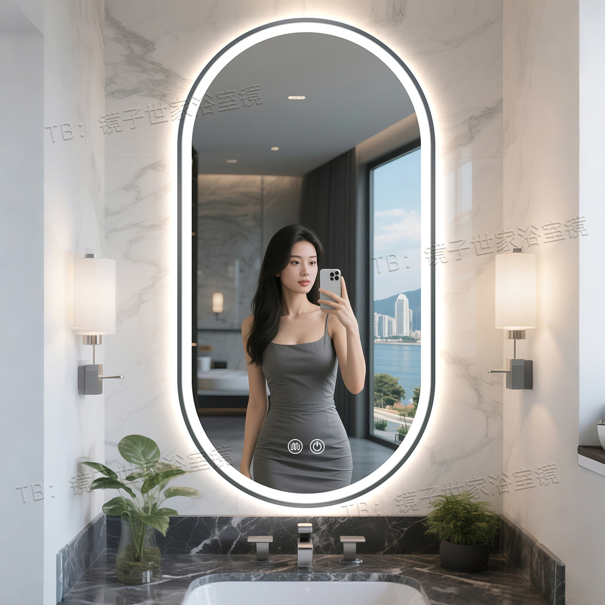 Espejo de baño de hotel de estrellas iluminación led espejo inteligente marco de aluminio inodoro espejo anti-nebble inodoro tipo de pared