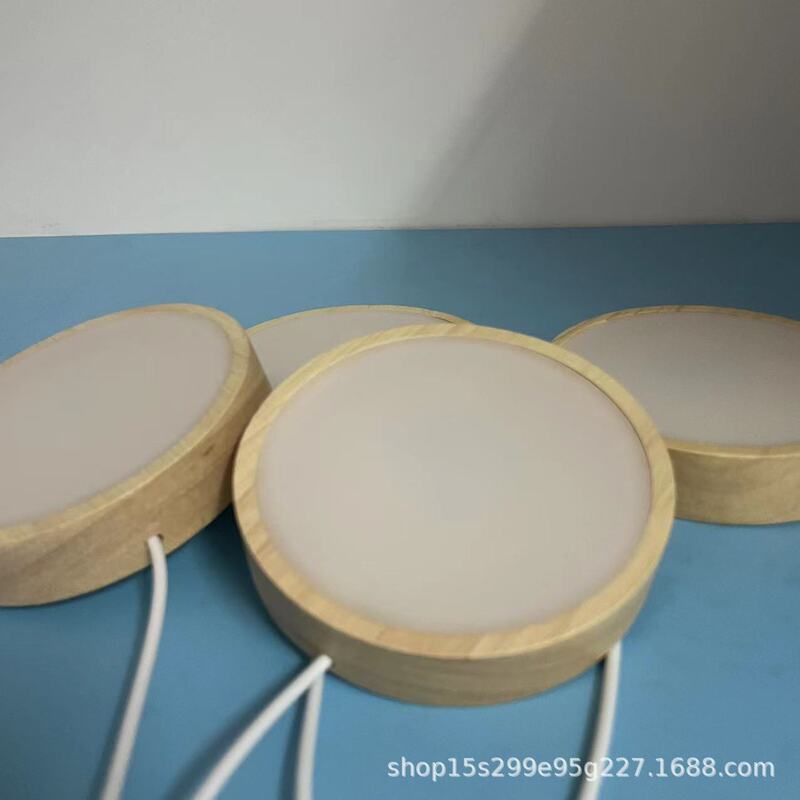 Diffusion plate night light 10cm8cm night light solid wood base luminous lighting rubber wood round USB switch