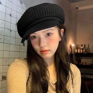 日系百搭显脸小贝雷帽女秋冬文艺街头针织帽复古英伦报童画家帽子