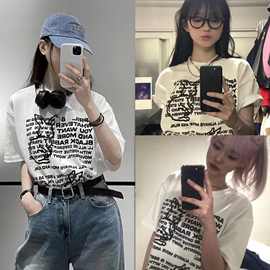 韩国小众潮牌2024夏季新款字母兔子原宿风圆领可爱印花短袖T恤女
