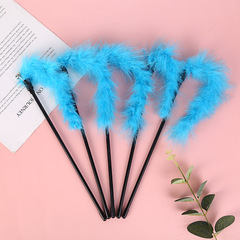 Cross-border new product black bar plush cat teaser with solid color feather bell, cat walking stick, pet cat toy