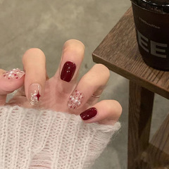 Autumn and winter white wine red small fragrance pearl manicure patches fake nail patches wearable nails removable wholesale nail patches