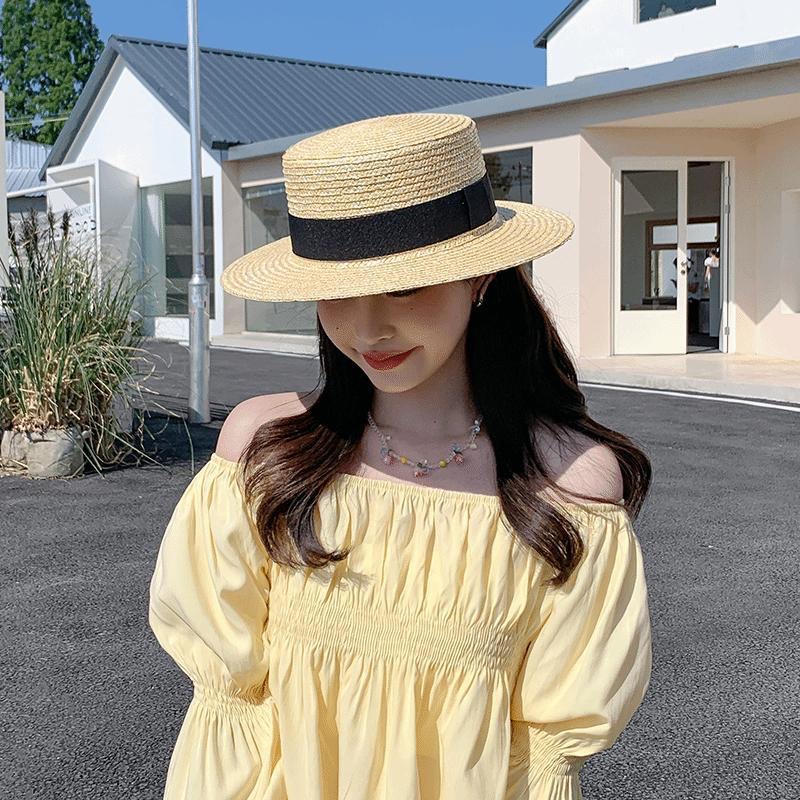 Straw woven summer beach retro brand sun hat solar-powered