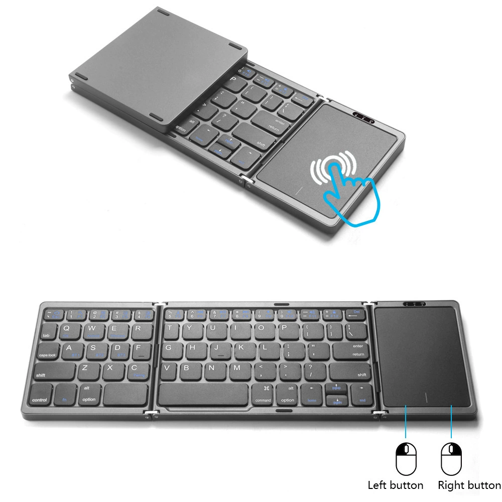 Foldable touch keyboard with integrated touchpad, compatible with Windows/Android/iOS/Mac, compact