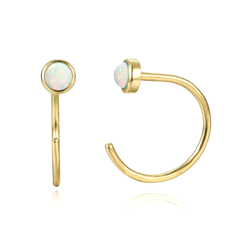 Cross-border C-shaped Mosquito Coil Piercing Hipster Simple Wild Opal Opal Earrings display picture 1