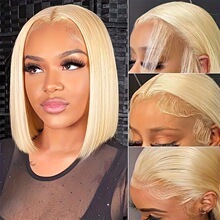 B 75626 Light Golden Bobo Head Lace Front Wigs ǳ��ɫ����ͷ