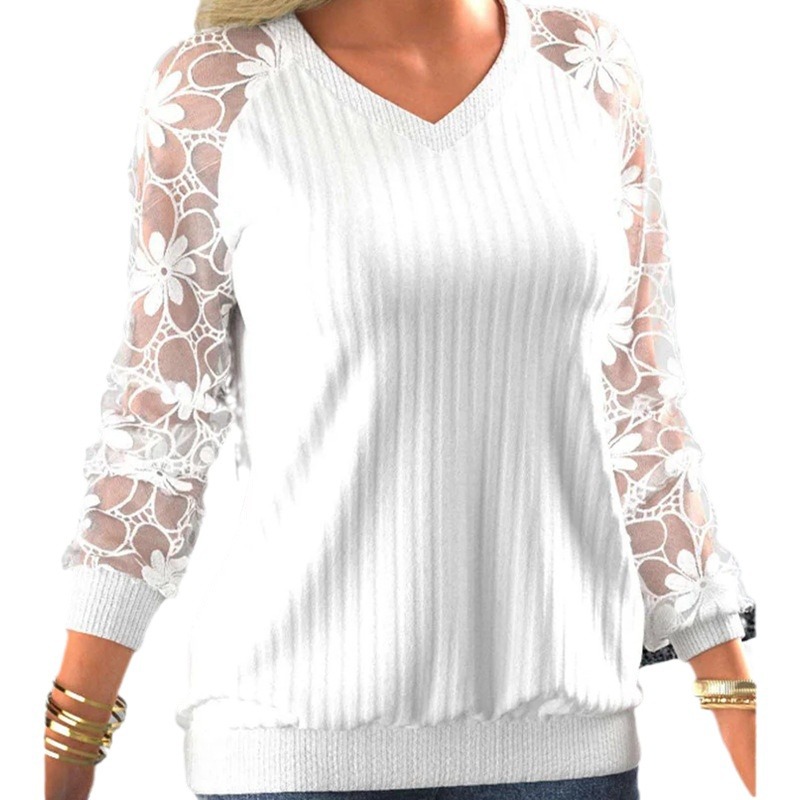 Women's Clothing 2024 autumn and winter new solid color lace transparent long sleeved sweater_voghion.com