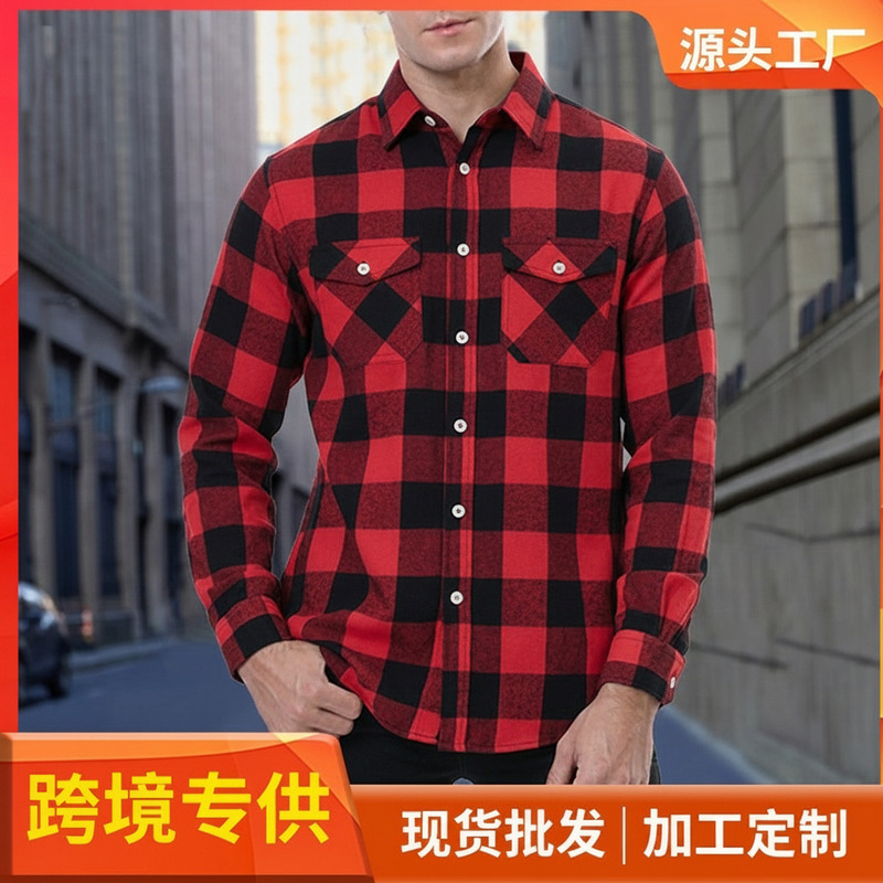 Popular European and American Style Men's Fashion Casual Shirts, Flannel Plaid Shirts, All-Season Shirts