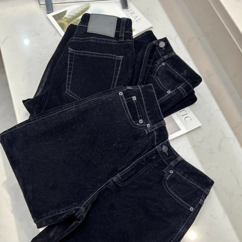 [Ready Stock] Love/Rl Purple Label Autumn and Winter Casual Versatile Flocked Noble Velvet Wide-Leg Jeans