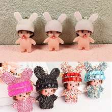 镶钻兔帽蒙奇奇汽车挂件卡通搪胶公仔钥匙扣 diy贴钻汽车饰品配件