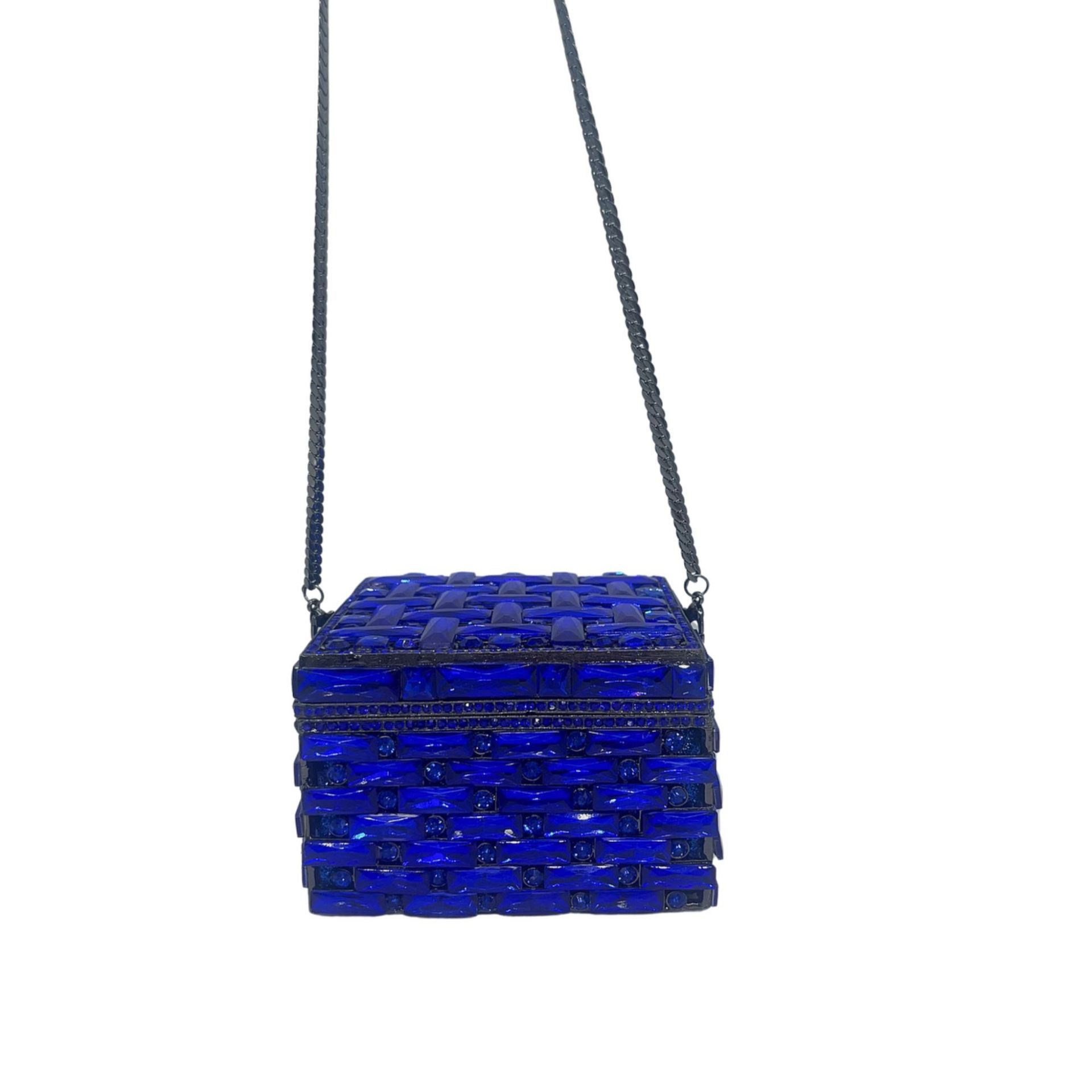 Túi clutch nữ đính kim cương dáng hộp vuông nhỏ dự tiệc — Nền vàng kim cương trắng, Vàng AB, Bạc AB, Màu bạc chi tiết 6