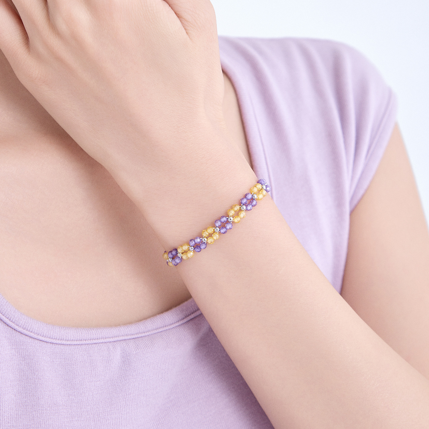 Pulsera de Cuentas de Doble Capa de Aleación de Cobre Ajustable para Regalos