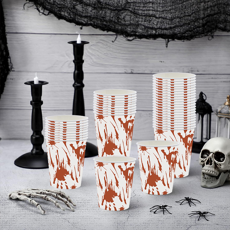 Rout Bluttpalm Halloween einfach ewechzegeheien Pabeierbecher 9oz déck Reklammebecher Mëllech Téi Kaffi Duebelschicht Pabeierbecher_voghion.com