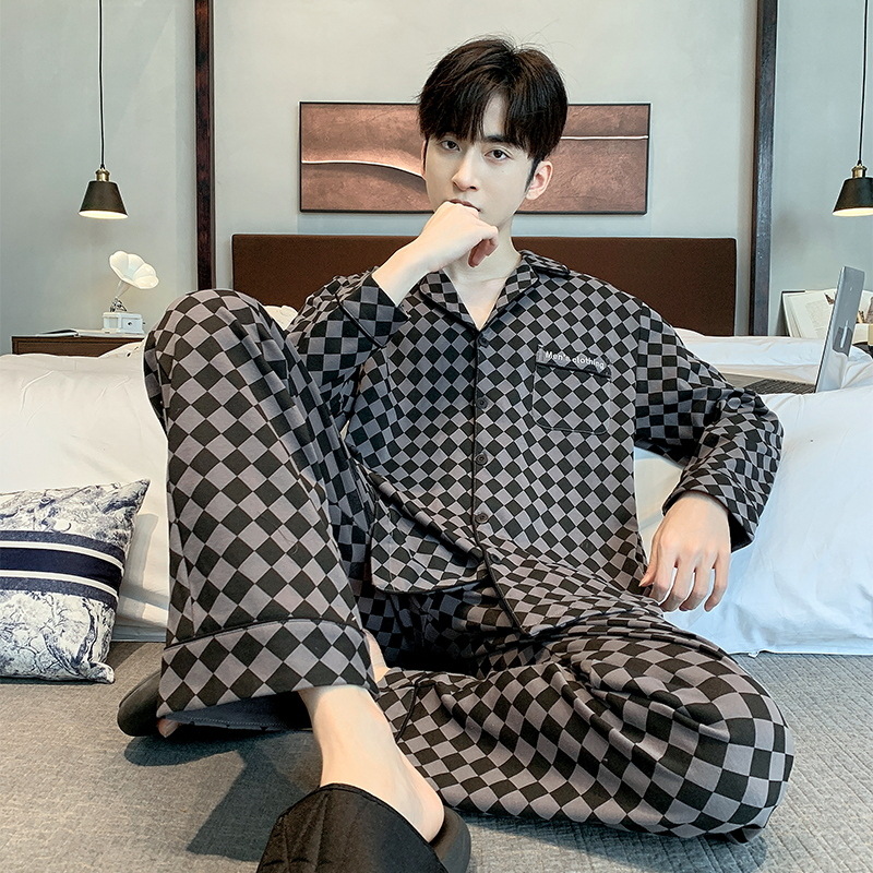 Waffle pijamas hombres de primavera y otoño cardigan manga larga juventud invierno más tamaño vestir prendas exteriores homewear traje