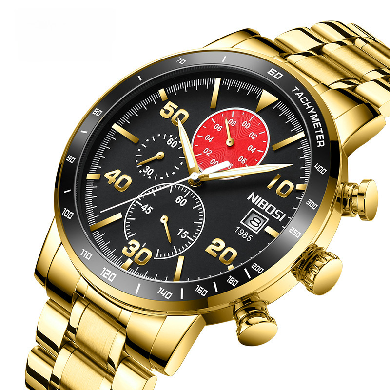 nibosi手表 休闲多功能三针石英表 防水夜光不锈钢手表男一件代发