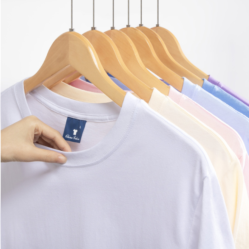 For cross-border temu round neck short sleeve high quality solid color T-shirt wash cotton blank shirt trend blank T-shirt for men and women