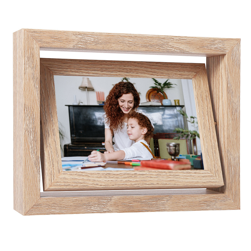 Cross-border wood grain creative double-sided rotating photo frame 6 inch wooden frame table for Mother's Day Christmas gifts