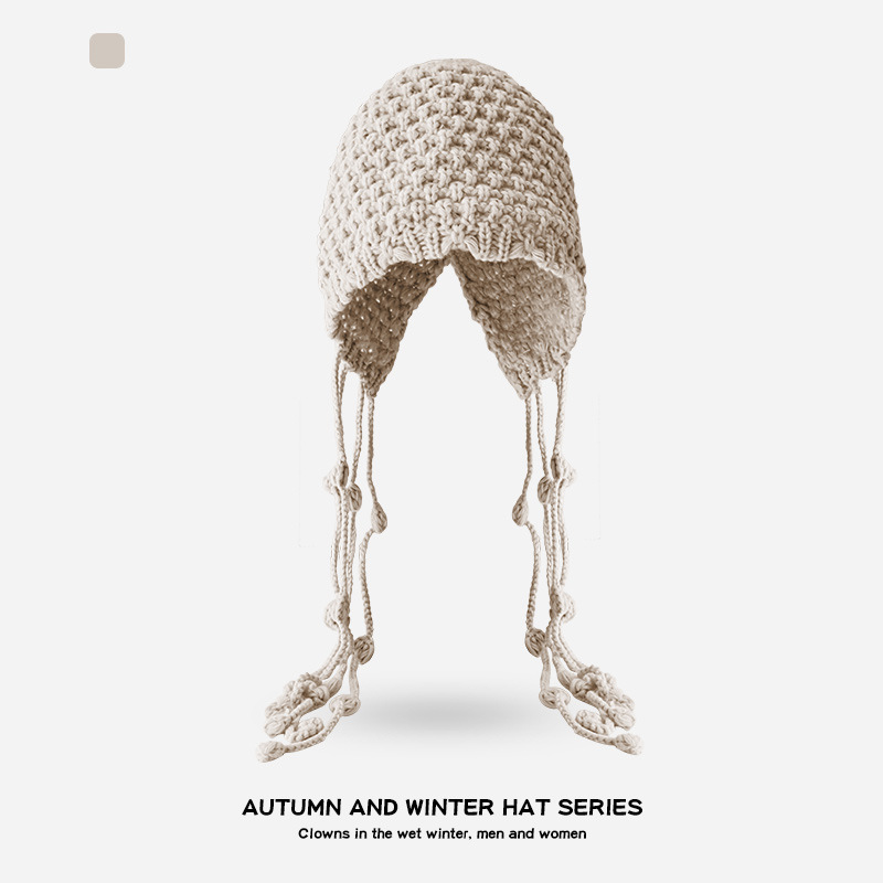 Año nuevo sombrero rojo otoño e invierno cálido lana borla dulce lindo suéter sombrero hecho a mano de punto orejeras cap