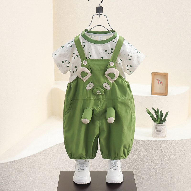7825 traje de mono de verano para niños 2025 nueva ropa de dibujos animados para bebés ropa de verano de manga corta de estilo occidental para bebés y niños