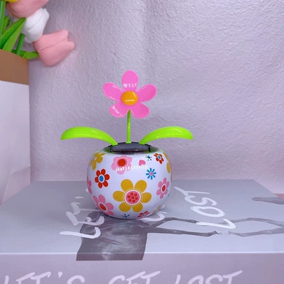New solar apple flower car ornaments cross-border for solar automatic swing flower car decorations (Car ornaments) - 14614-five-petal-flower-pink