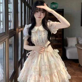 奶甜温柔碎花娃娃领连衣裙夏季少女感超仙气质减龄收腰系带公主裙