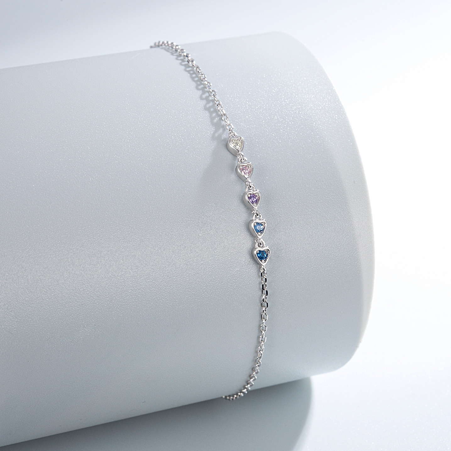 Heart Shape Pattern S925 Sterling Silver Color Zirconium Love Jewelry Suit Heart-Shaped Bracelet Zircon Stud Earrings Silver Jewelry