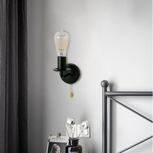 简约欧式壁灯创意铁艺镜前床头单头小壁灯拉链开关餐厅壁灯