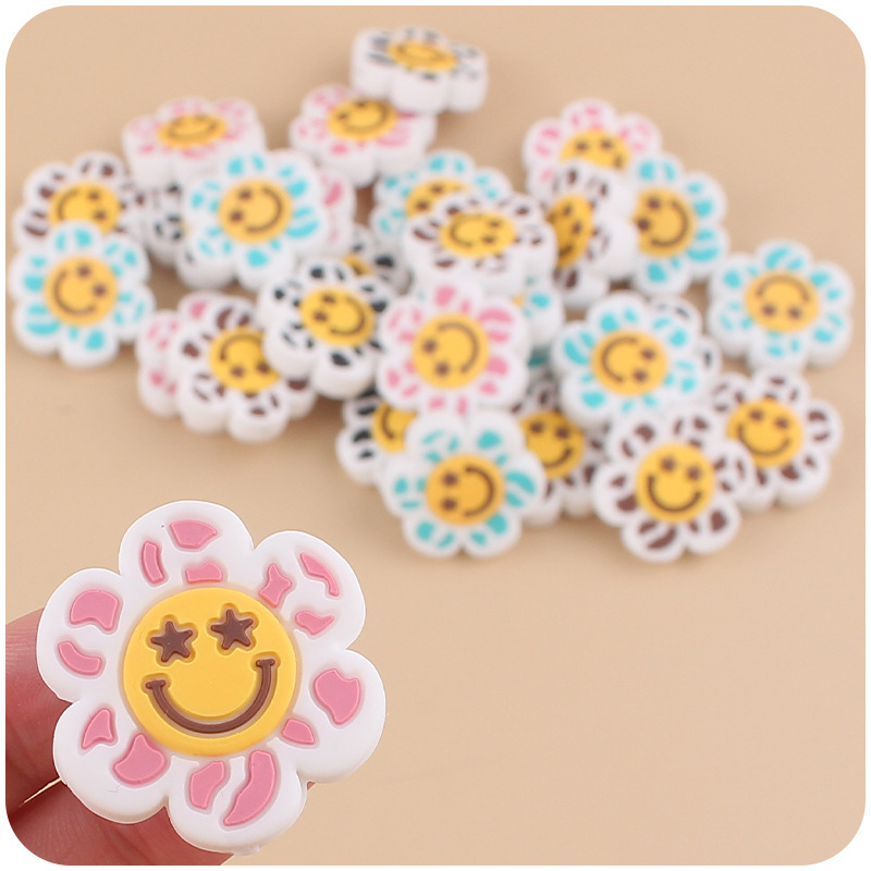 Nuevos suministros para bebés de dibujos animados flor Smiley cara mordedor creativo DIY bebé molar pezón cadena teether pequeños accesorios